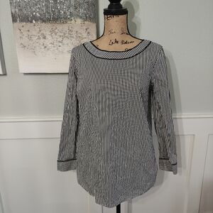 Talbot's Black and White Striped Women's Blouse with hidden zipper on side